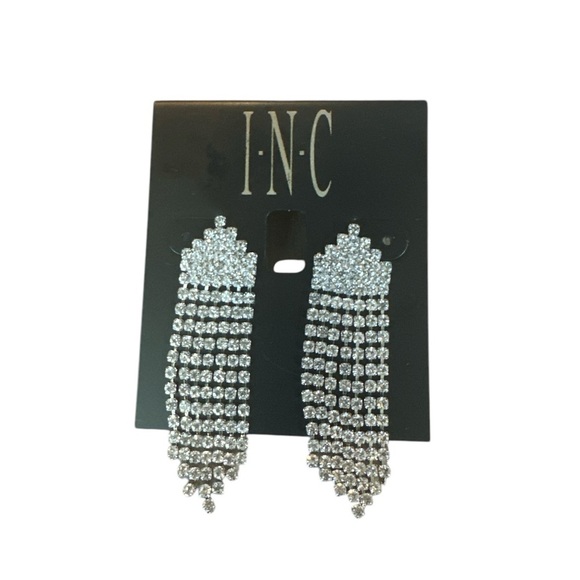 INC International Concepts Rhinestone Fringe Drop Earrings – Silver Statement - Picture 1 of 5